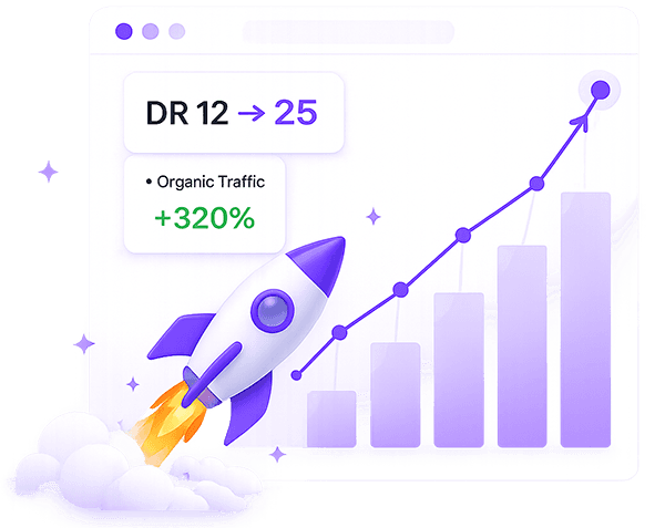 Domain Rating growth from 12 to 25 with increased organic traffic