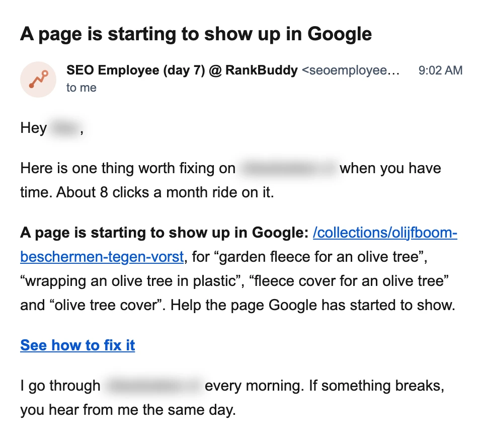 A shop page about protecting olive trees from frost is starting to show up in Google, for searches like “garden fleece for an olive tree”. About 8 clicks a month ride on it.